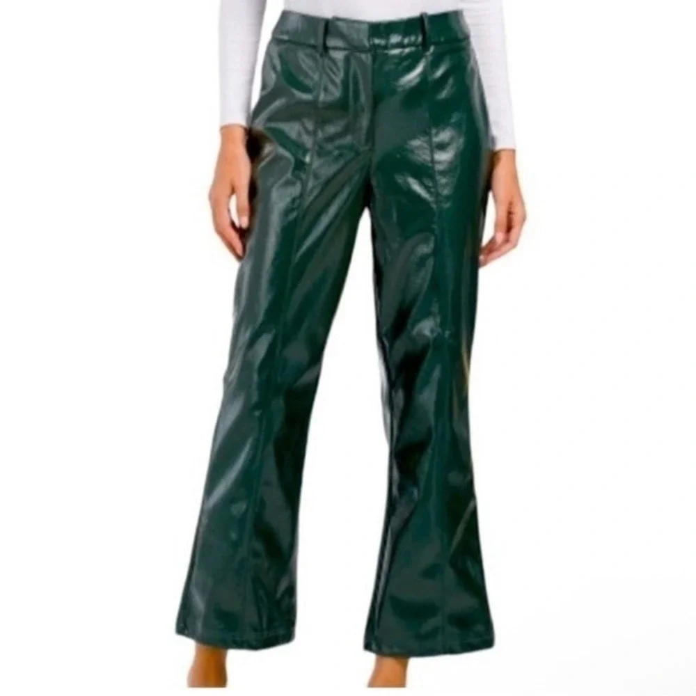 7 for all mankind faux leather wide leg cropped green pants Small/26 Scandi Girl